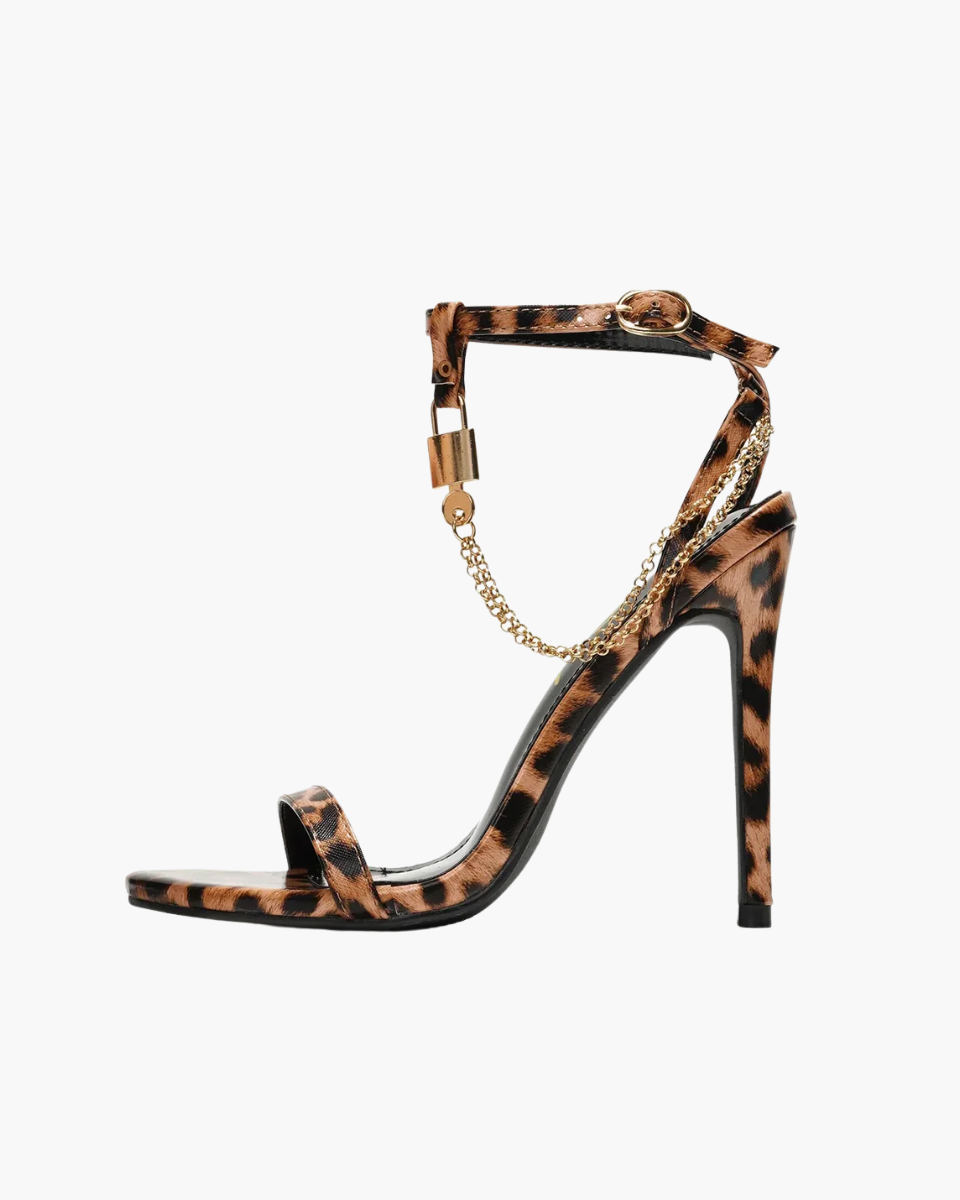 Isotta – Bold design – Gold chain ankle strap stiletto heels-10174765367623-Ivory Ombre