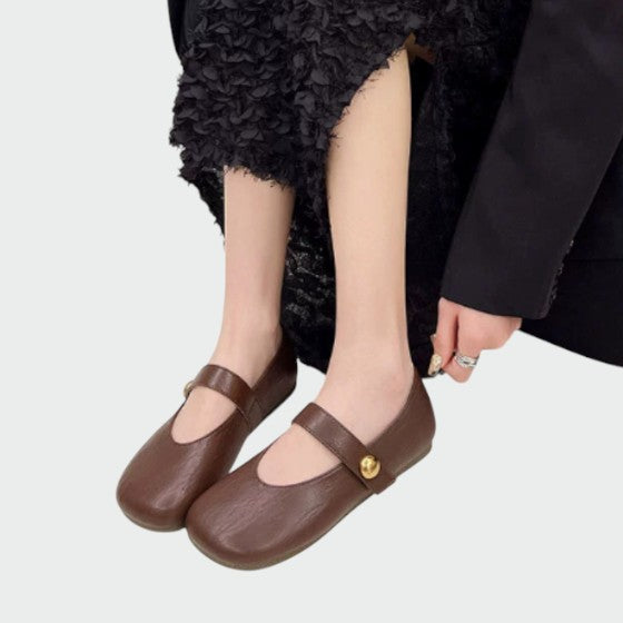 Juniper - Round-Toe Button Mary Jane Shoes
