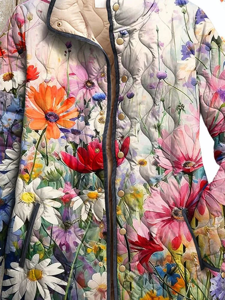Leah - Charming Floral Print Quilted Jacket for Women - Vintage Casual Style