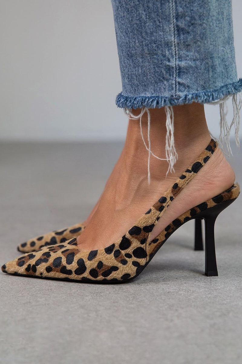 Liorina - Khaki leopard print pointed toe pumps