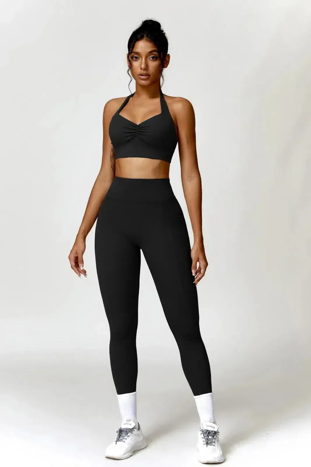 Mahina – Ruched detail – Sports bra & leggings set-10174860296519-Ivory Ombre