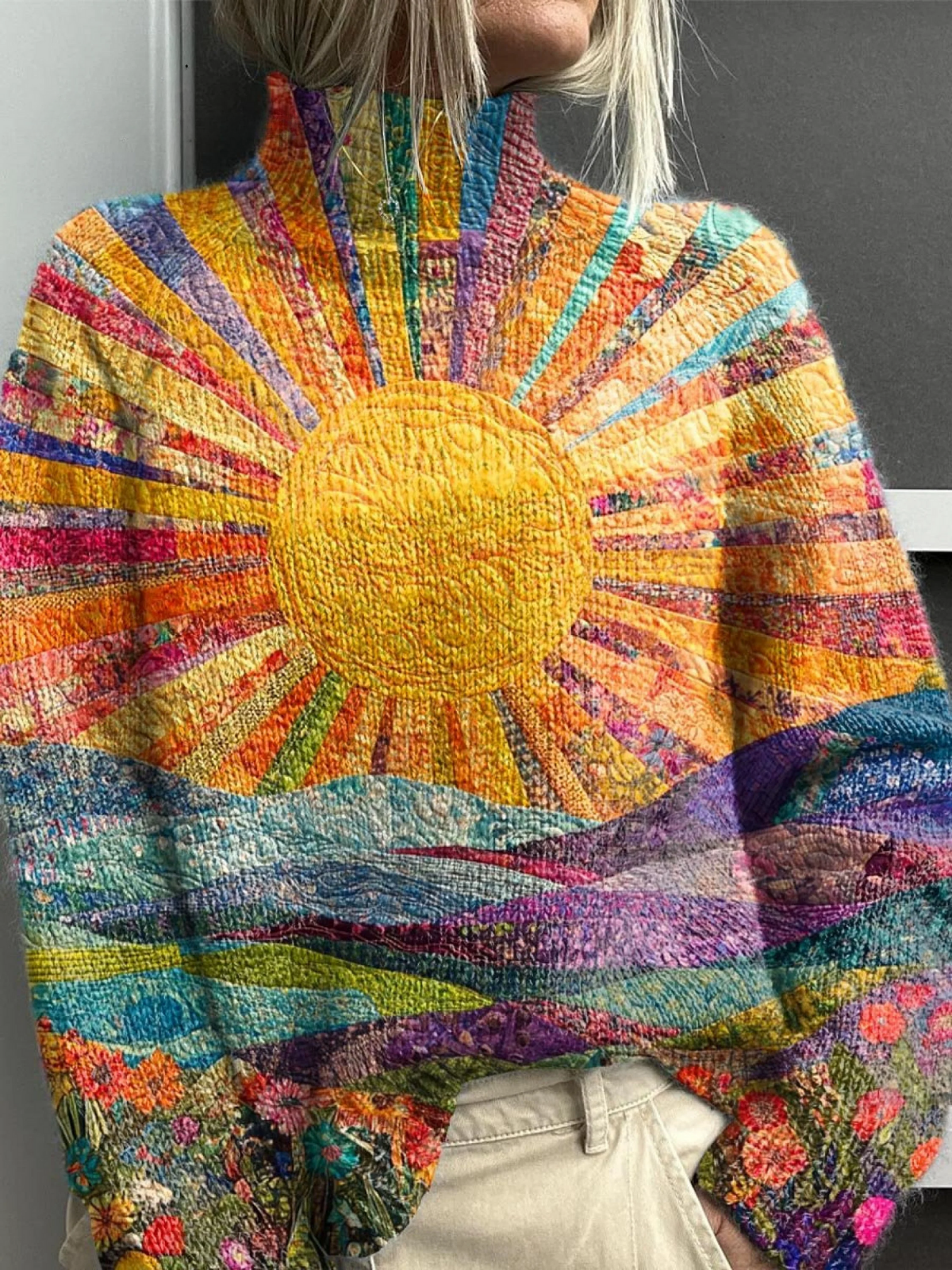 Marian - Floral Patchwork Turtleneck Sweater