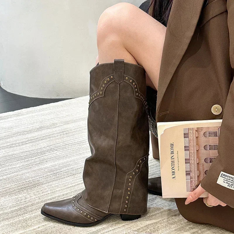 Marissa - Studded Slouch Western Boots