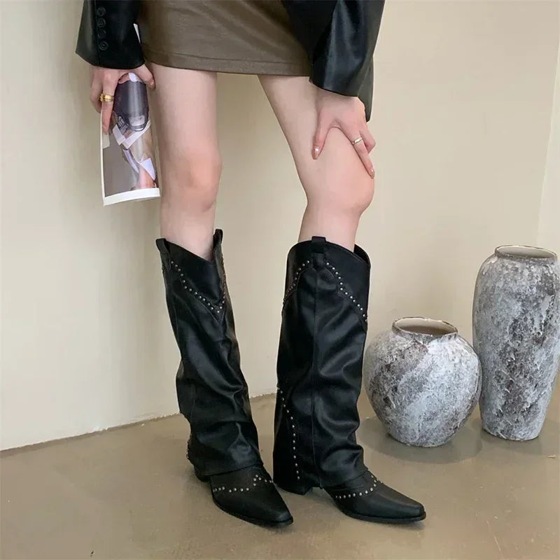Marissa - Studded Slouch Western Boots