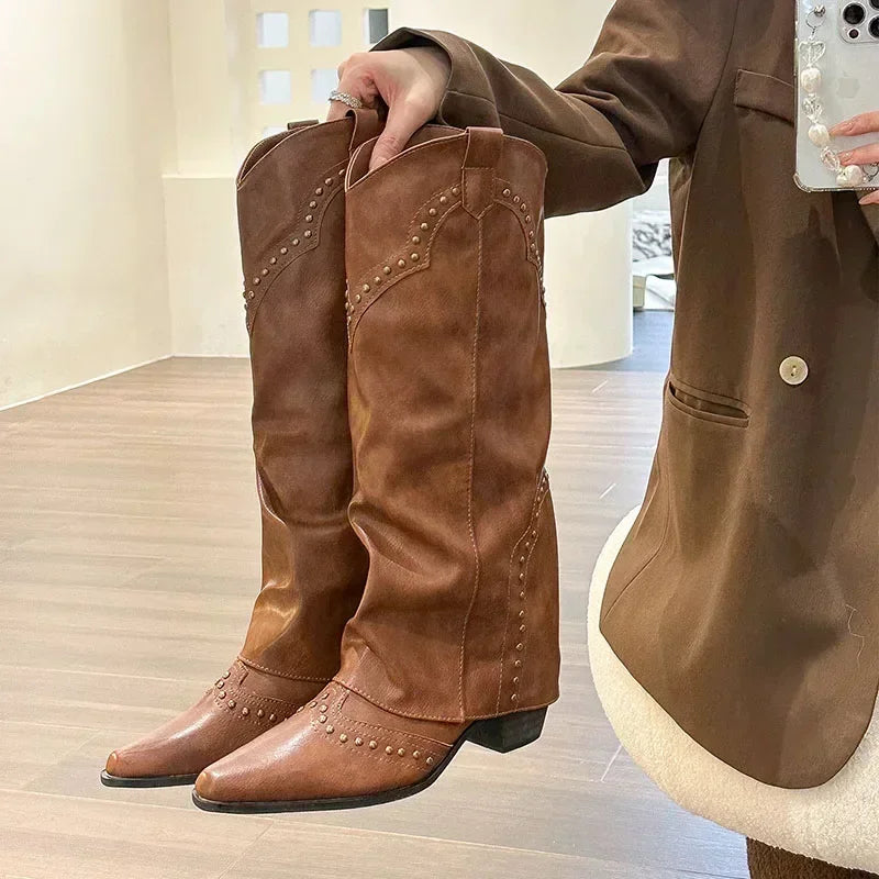 Marissa - Studded Slouch Western Boots