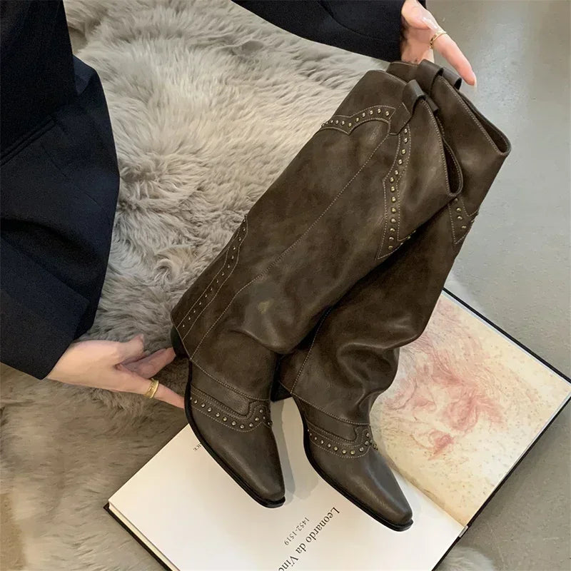 Marissa - Studded Slouch Western Boots