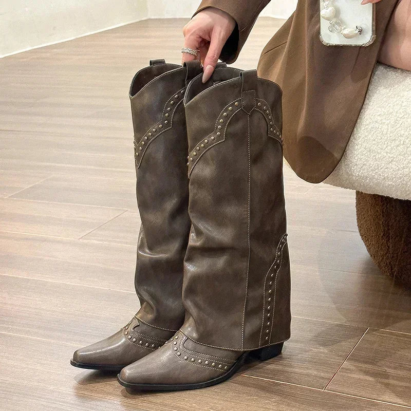 Marissa - Studded Slouch Western Boots