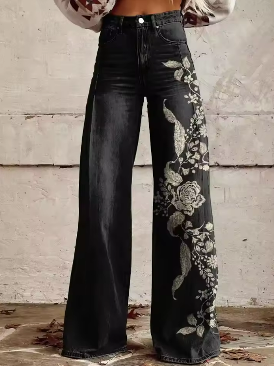 Marla - Noir Bloom Wide-Leg Embroidered Pants