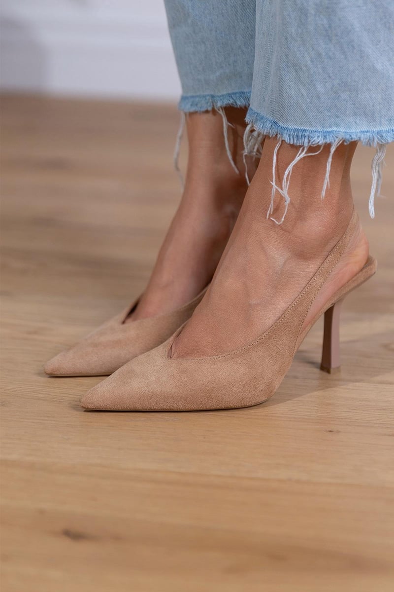 Marlena - Nude slingback pumps with thin heel