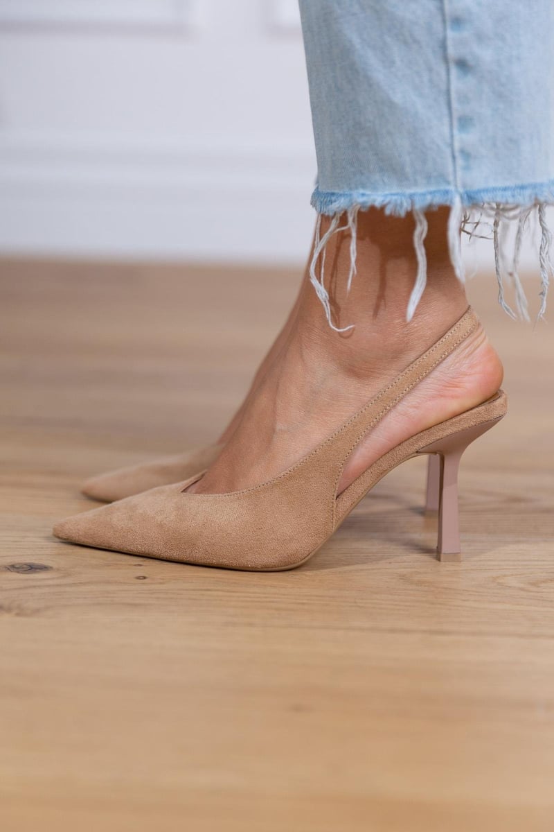 Marlena - Nude slingback pumps with thin heel