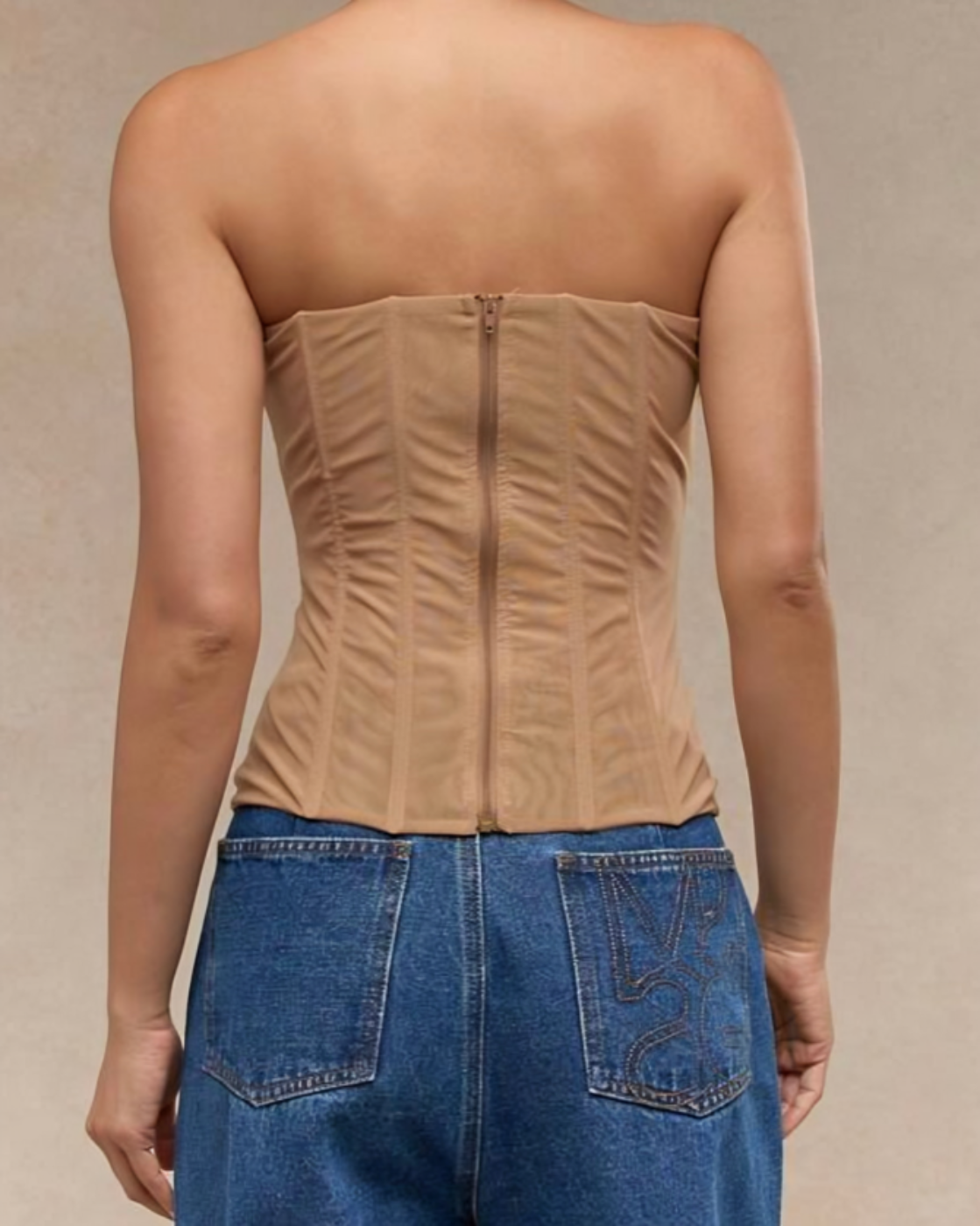 Mira – Sheer ruched – Strapless corset top-10174865310023-Ivory Ombre