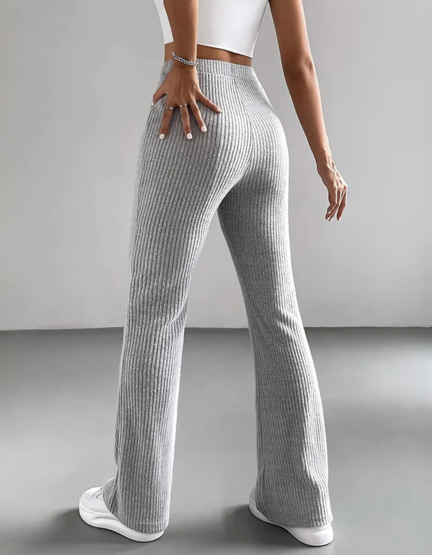 Mirelluna – Ribbed texture – Flared lounge trousers-10201041174855-Ivory Ombre