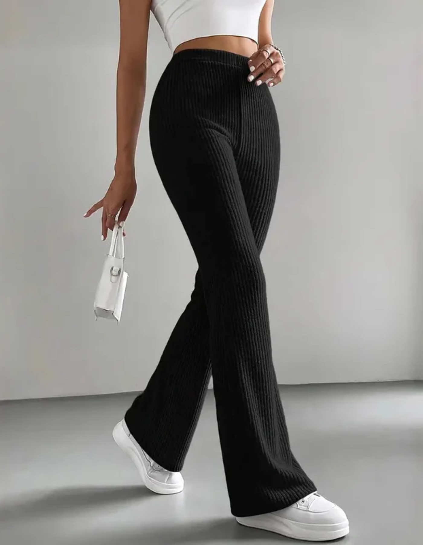 Mirelluna – Ribbed texture – Flared lounge trousers-10201041174855-Ivory Ombre