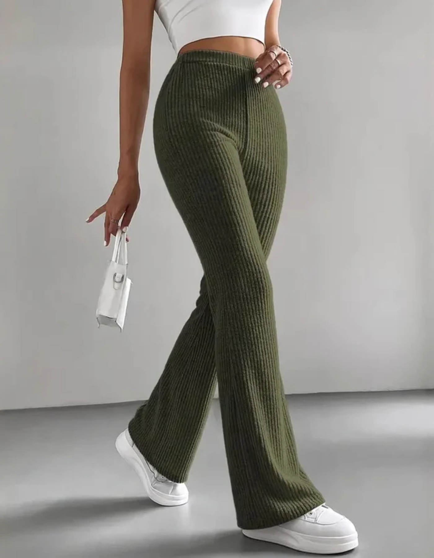 Mirelluna – Ribbed texture – Flared lounge trousers-10201041174855-Ivory Ombre