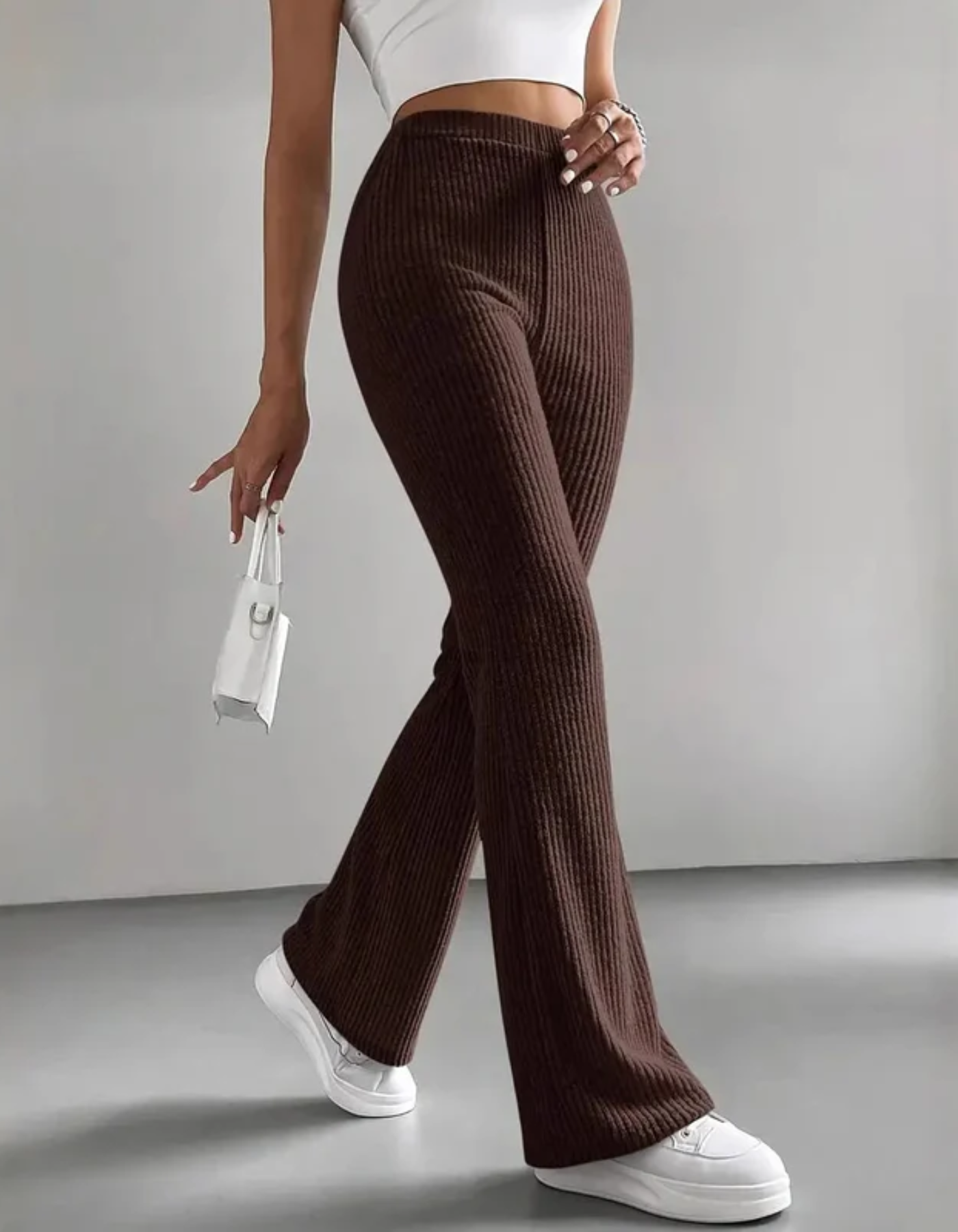 Mirelluna – Ribbed texture – Flared lounge trousers-10201041174855-Ivory Ombre