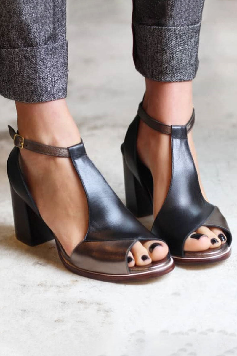 Nadaria - Black patchwork peep toe sandals with heels