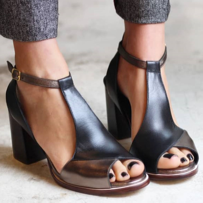 Nadaria - Black patchwork peep toe sandals with heels