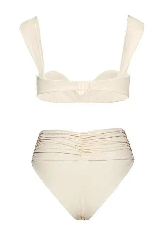 Naiad – Minimalist design – Embellished ruched bikini set-10174720311623-Ivory Ombre