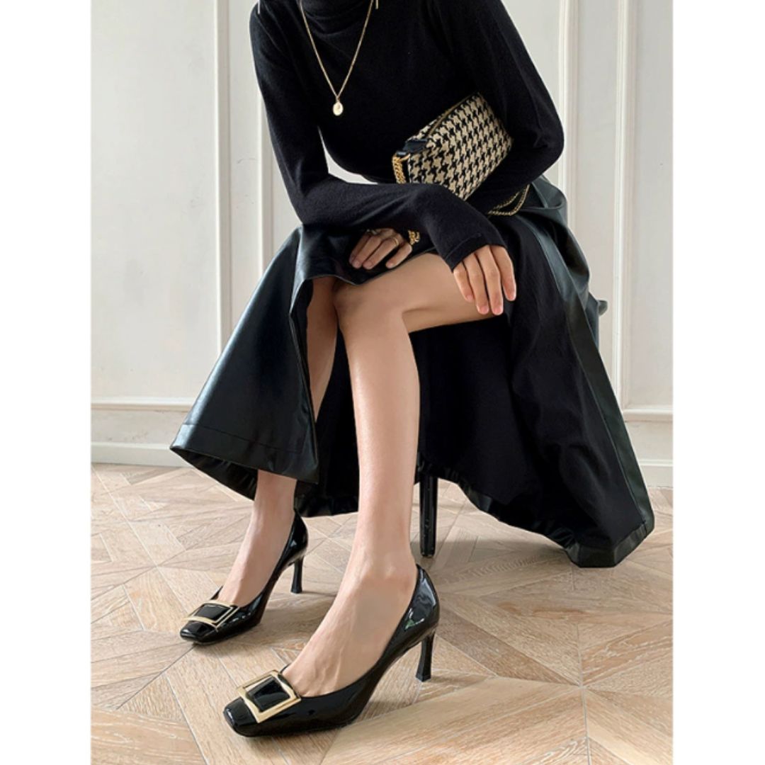 Narella -  Elegant mid-heel square toe sandals