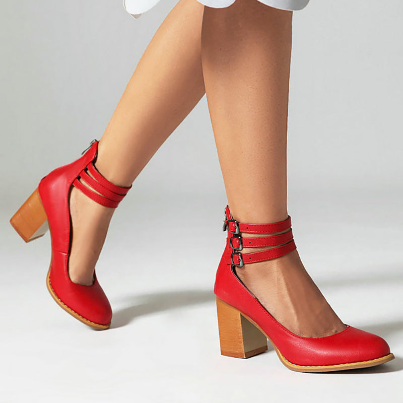 Narella - Elegant mid-heel square toe sandals