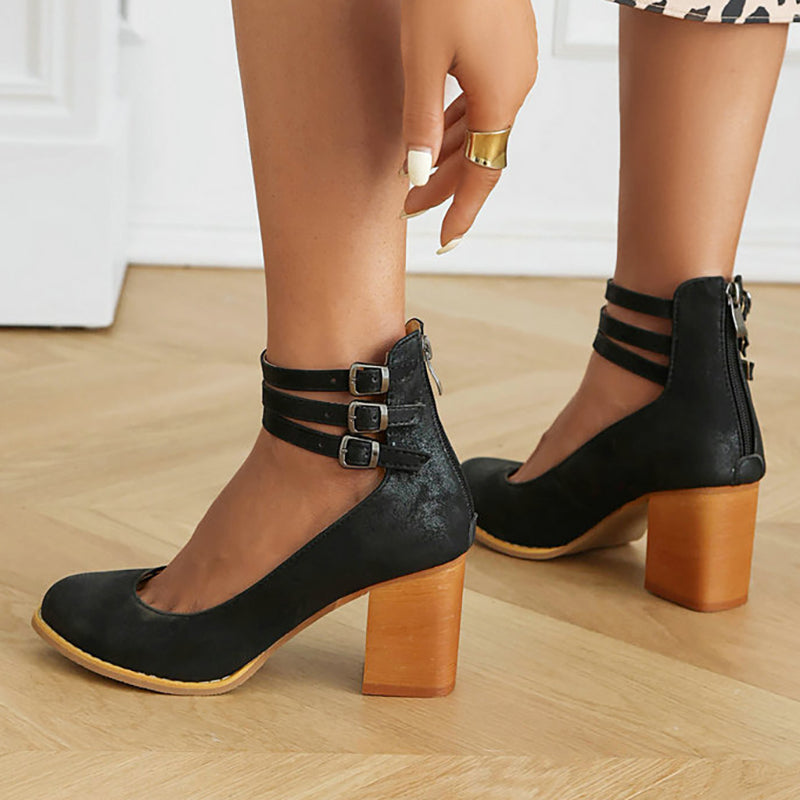 Narella - Elegant mid-heel square toe sandals