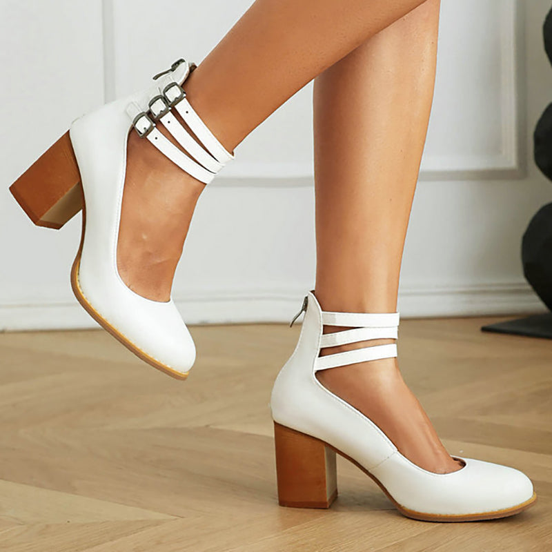 Narella - Elegant mid-heel square toe sandals