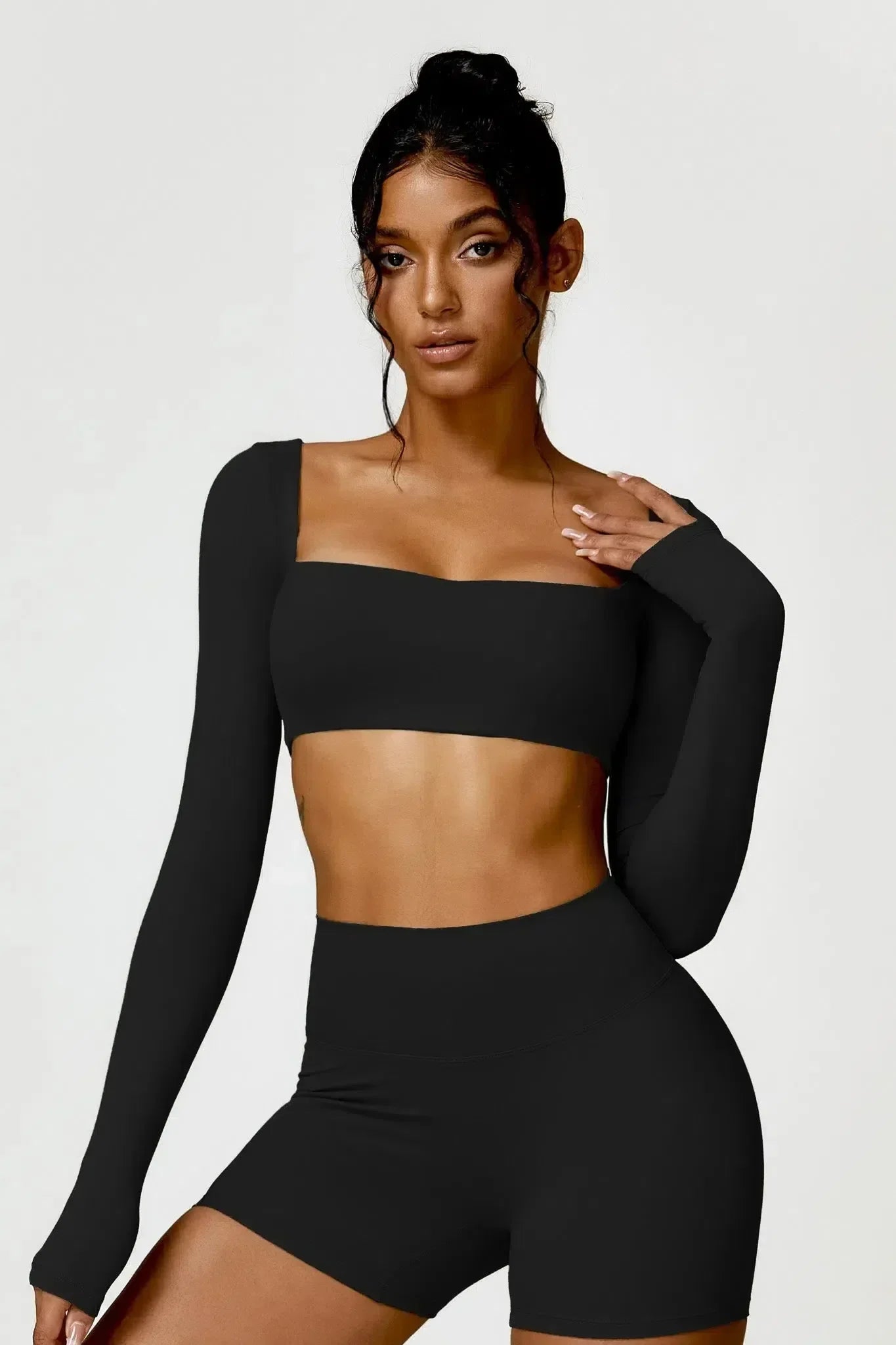 Niamh – U-neckline – Long-sleeve fitness crop top-10174780735815-Ivory Ombre