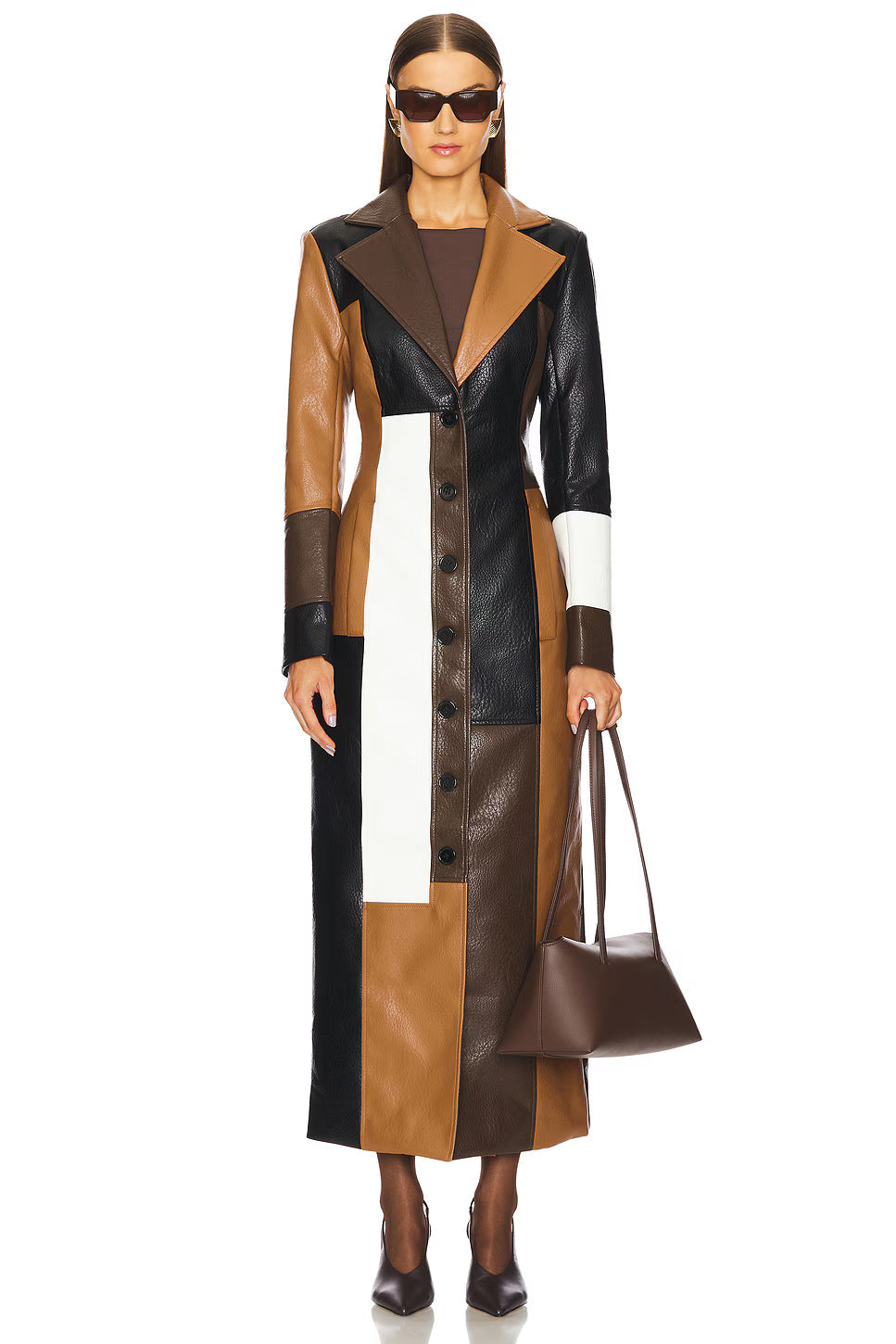 Monteluce – Colour block design – Long leather coat