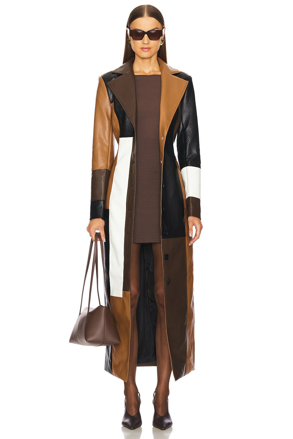 Monteluce – Colour block design – Long leather coat