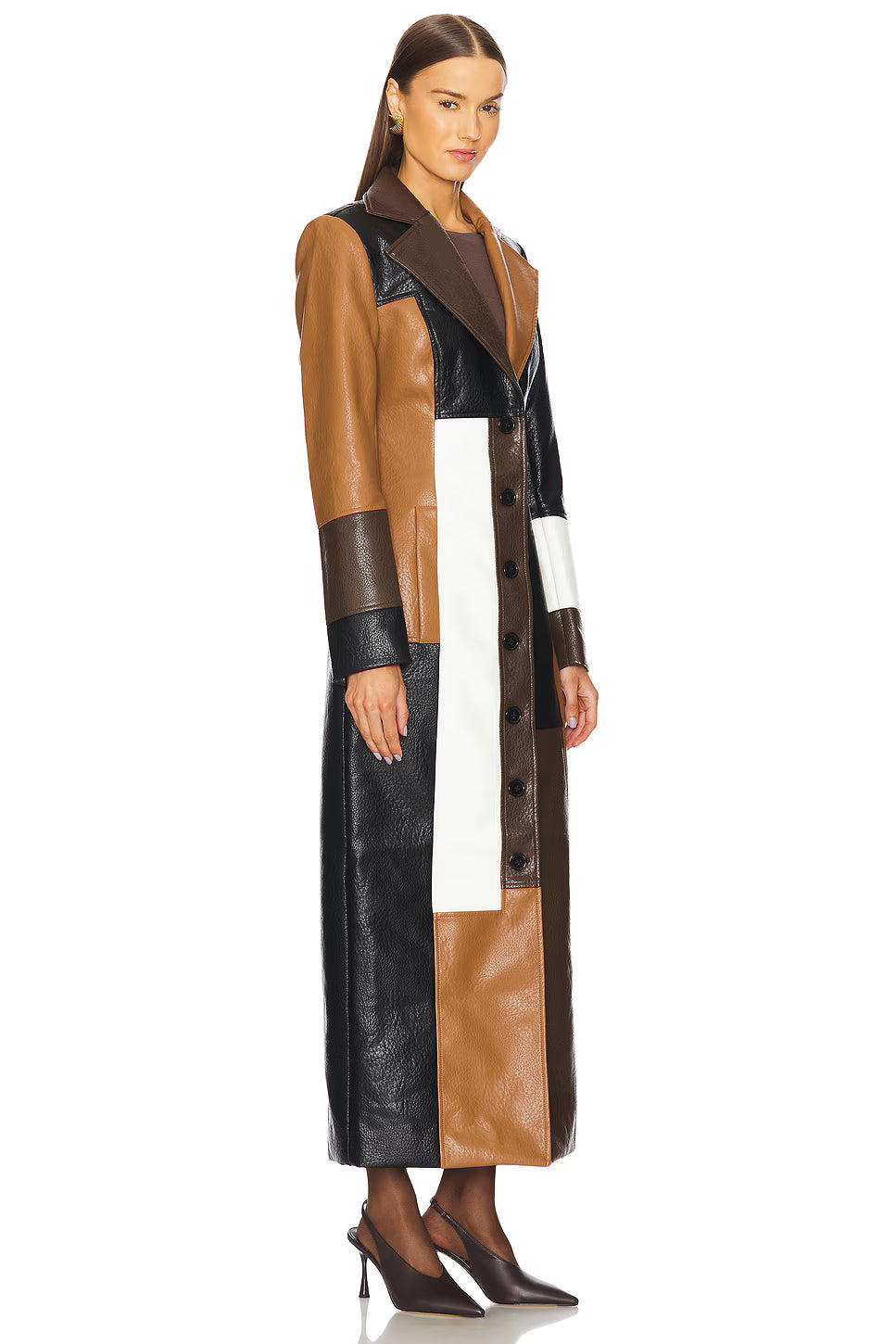 Monteluce – Colour block design – Long leather coat