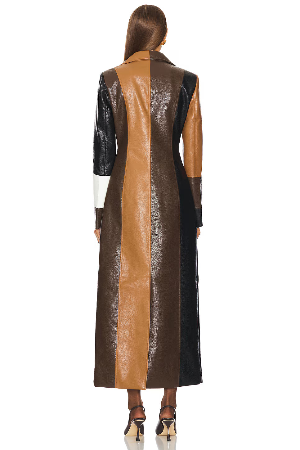 Monteluce – Colour block design – Long leather coat