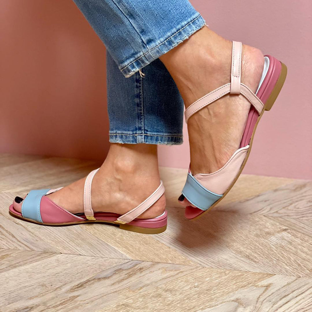 Roselina - Asymmetrical color-block pink sandals