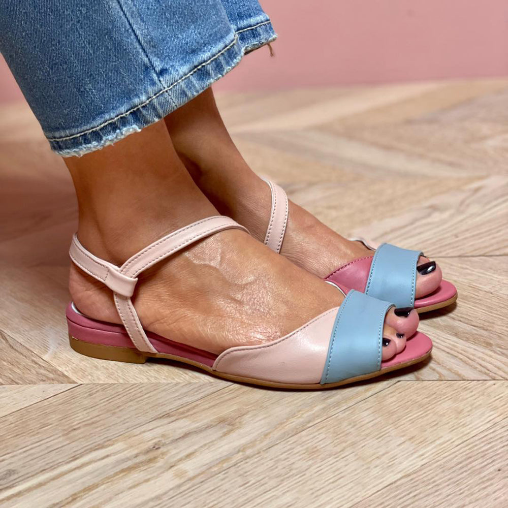 Roselina - Asymmetrical color-block pink sandals