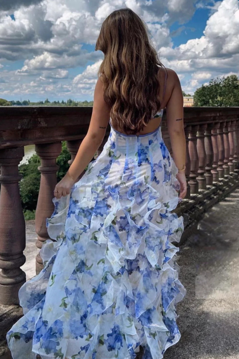 Sestina – Ethereal sheer design – Ruffled chiffon-blend maxi dress-10174728929607-Ivory Ombre