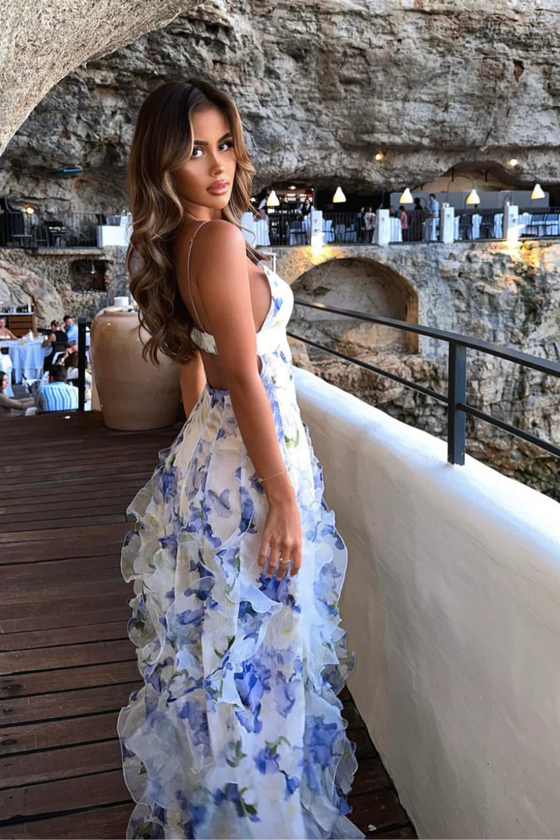 Sestina – Ethereal sheer design – Ruffled chiffon-blend maxi dress-10174728929607-Ivory Ombre
