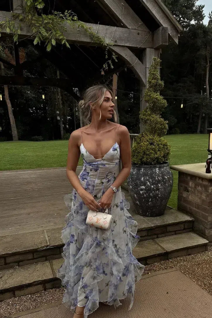 Sestina – Ethereal sheer design – Ruffled chiffon-blend maxi dress-10174728929607-Ivory Ombre