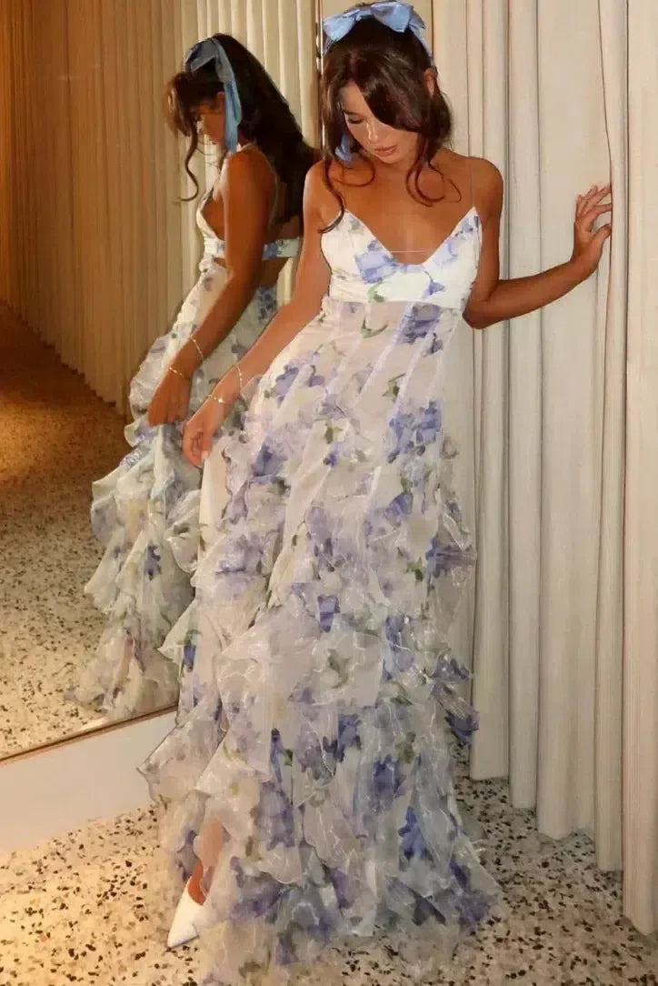 Sestina – Ethereal sheer design – Ruffled chiffon-blend maxi dress-10174728929607-Ivory Ombre