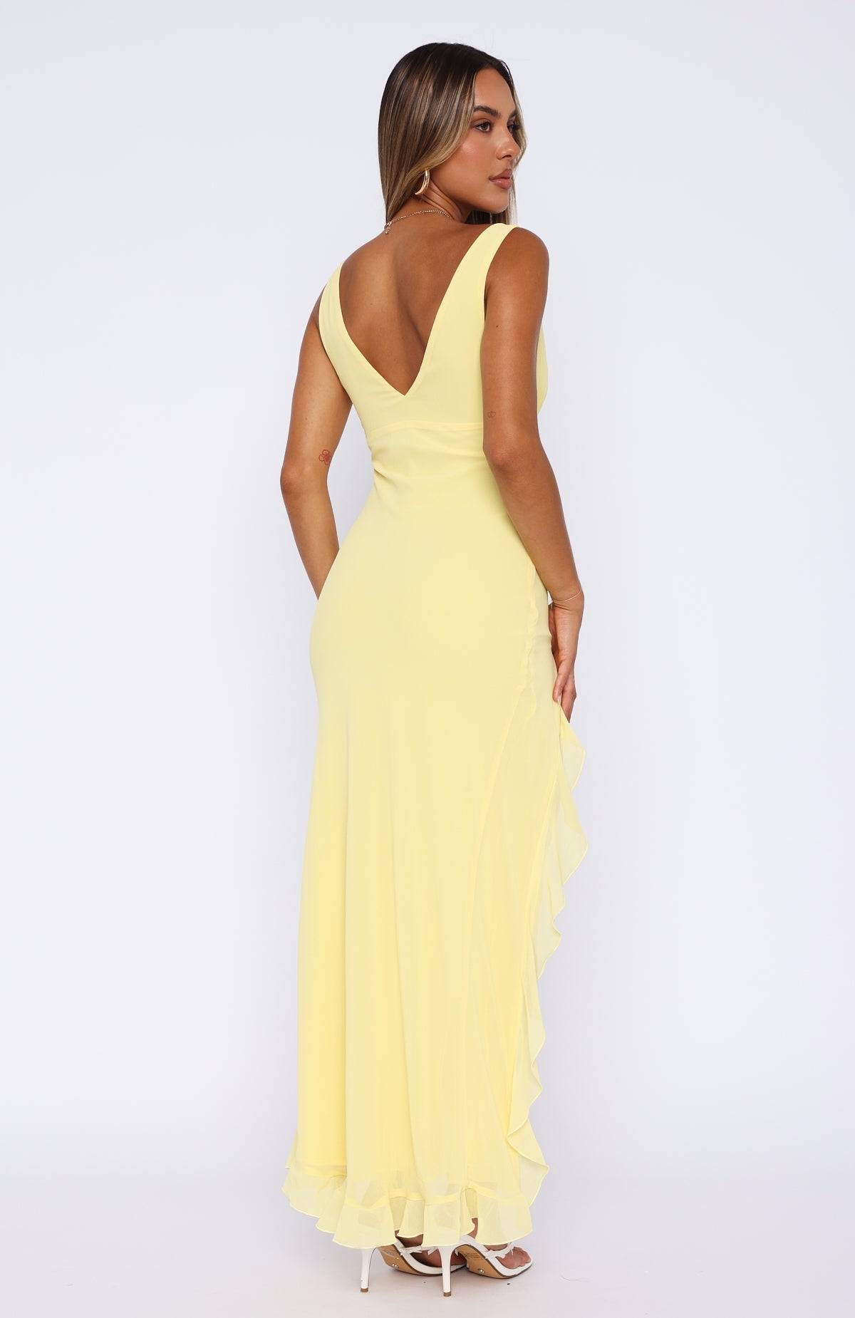 Solivanna – Ruffle slit – Maxi evening dress