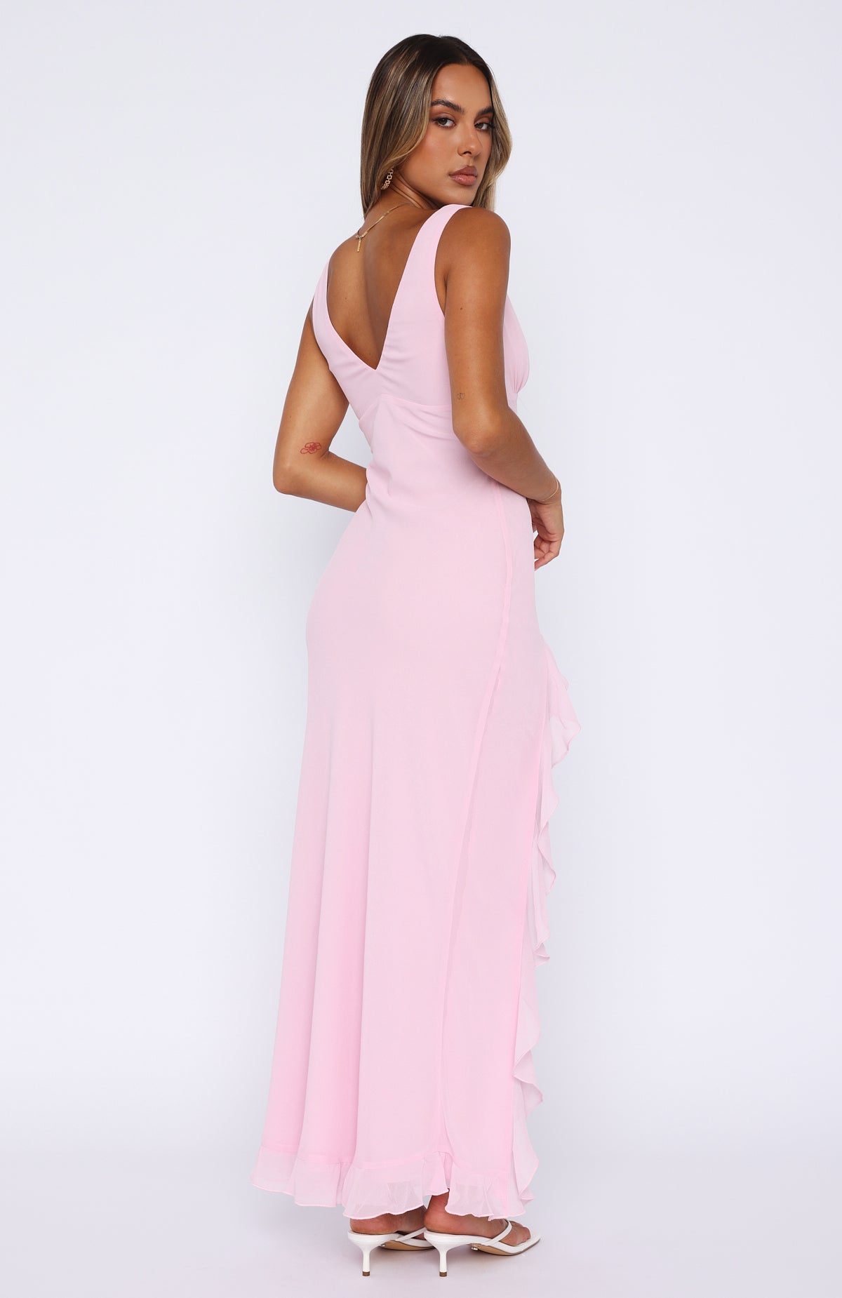 Solivanna – Ruffle slit – Maxi evening dress