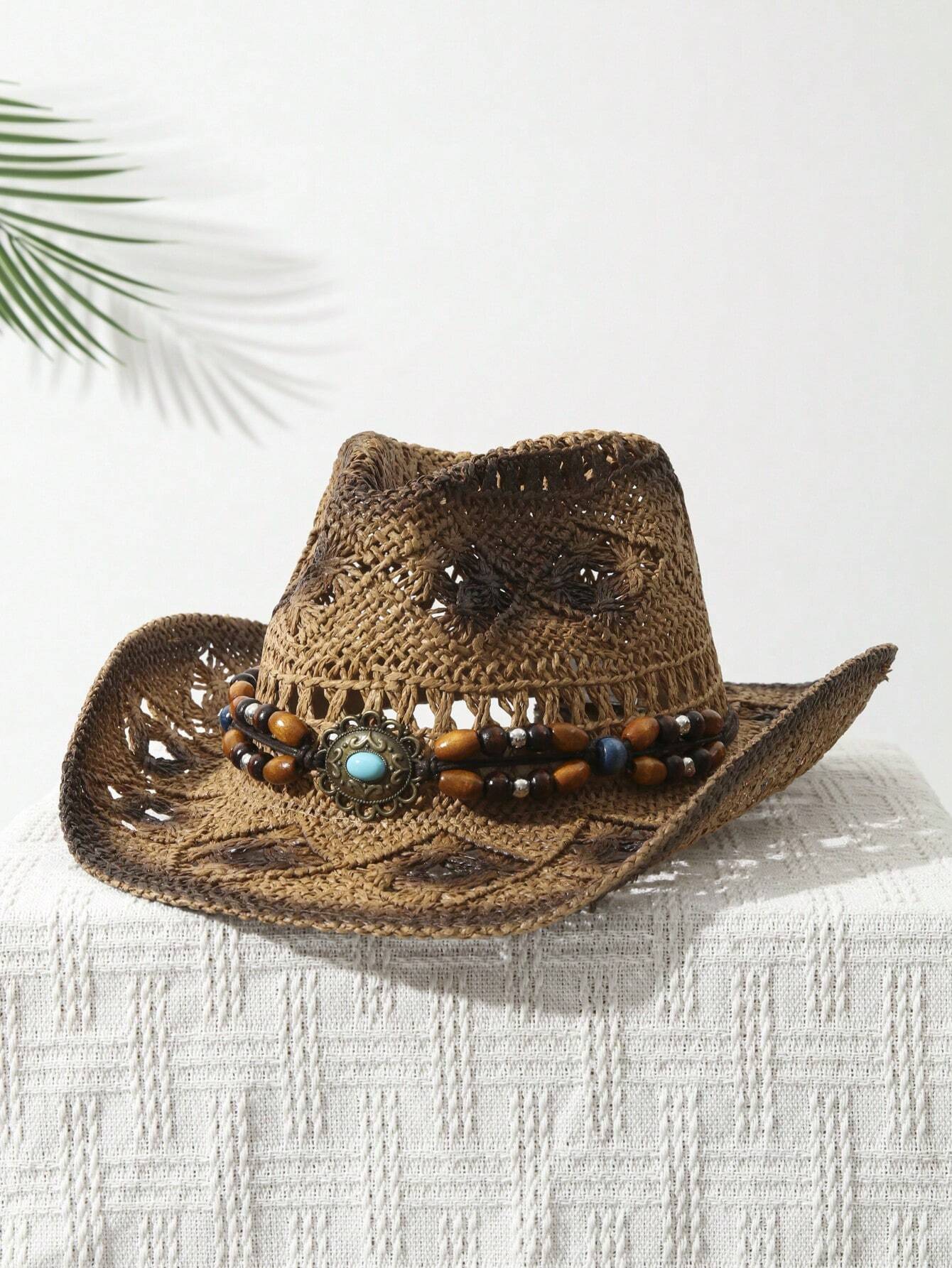 Tessalyn – Turquoise beaded – Straw cowboy hat-10174849646919-Ivory Ombre