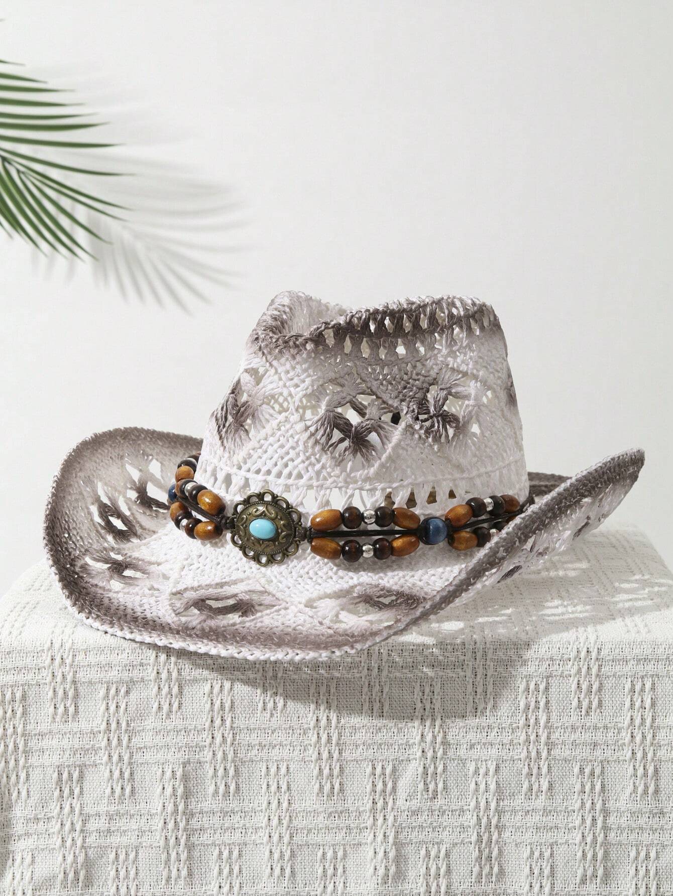 Tessalyn – Turquoise beaded – Straw cowboy hat-10174849646919-Ivory Ombre