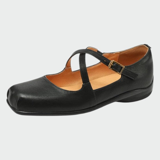 Violetta - Square-Toe Cross-Strap Mary Jane Shoes