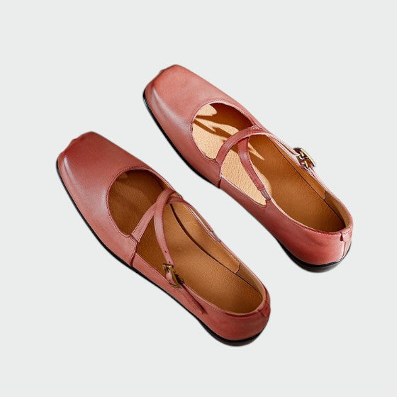 Violetta - Square-Toe Cross-Strap Mary Jane Shoes