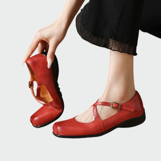Violetta - Square-Toe Cross-Strap Mary Jane Shoes