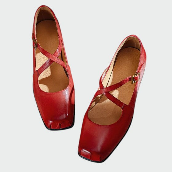 Violetta - Square-Toe Cross-Strap Mary Jane Shoes