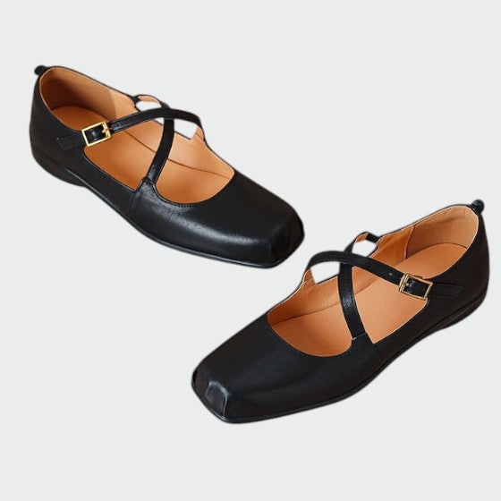 Violetta - Square-Toe Cross-Strap Mary Jane Shoes
