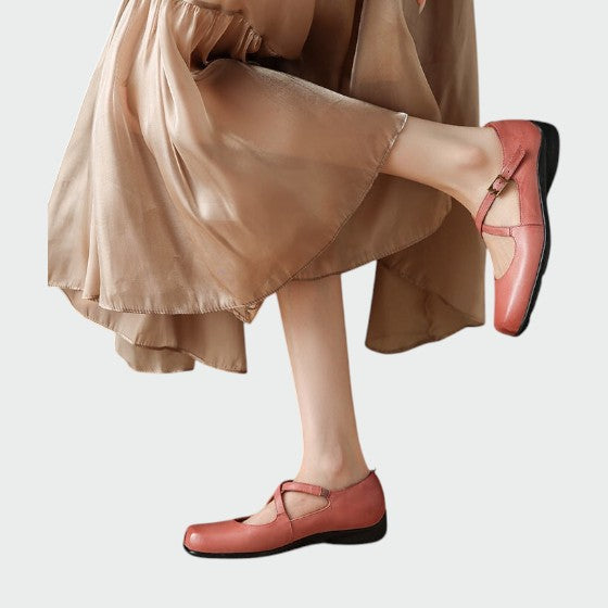 Violetta - Square-Toe Cross-Strap Mary Jane Shoes