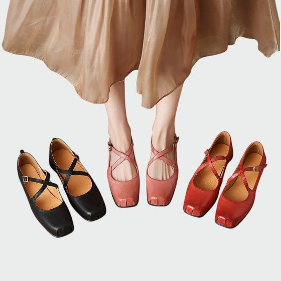 Violetta - Square-Toe Cross-Strap Mary Jane Shoes