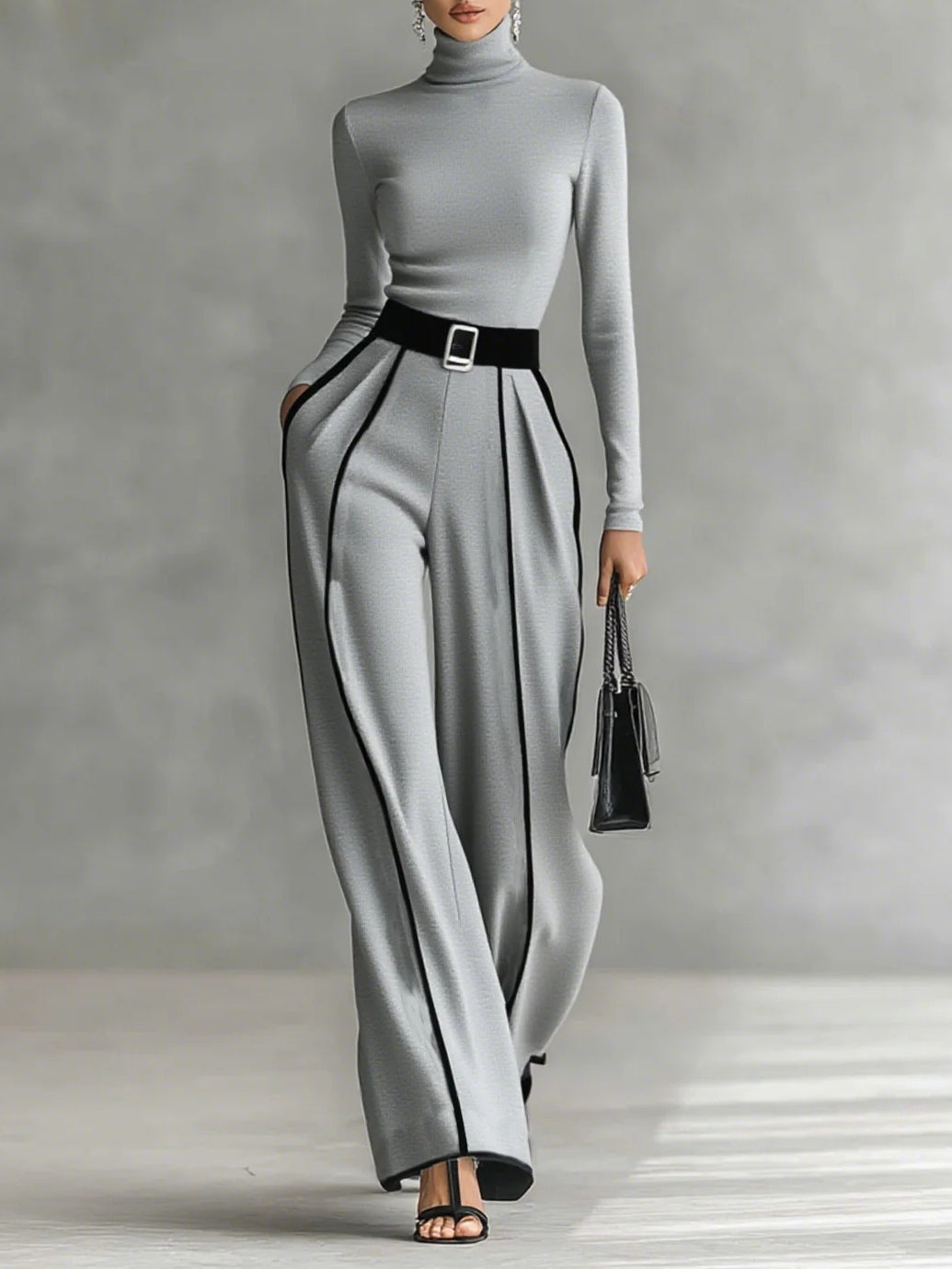 Velissia – Contrast trim – Belted jumpsuit