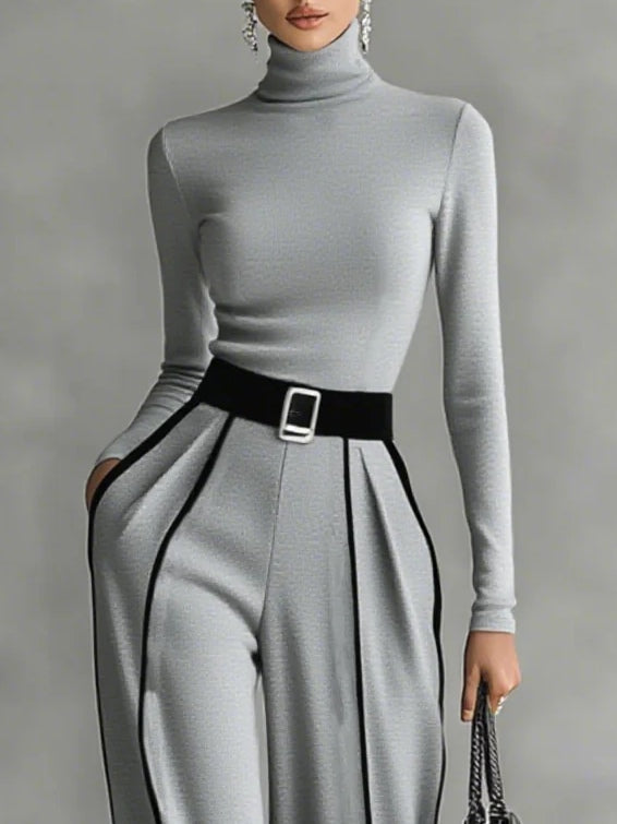 Velissia – Contrast trim – Belted jumpsuit